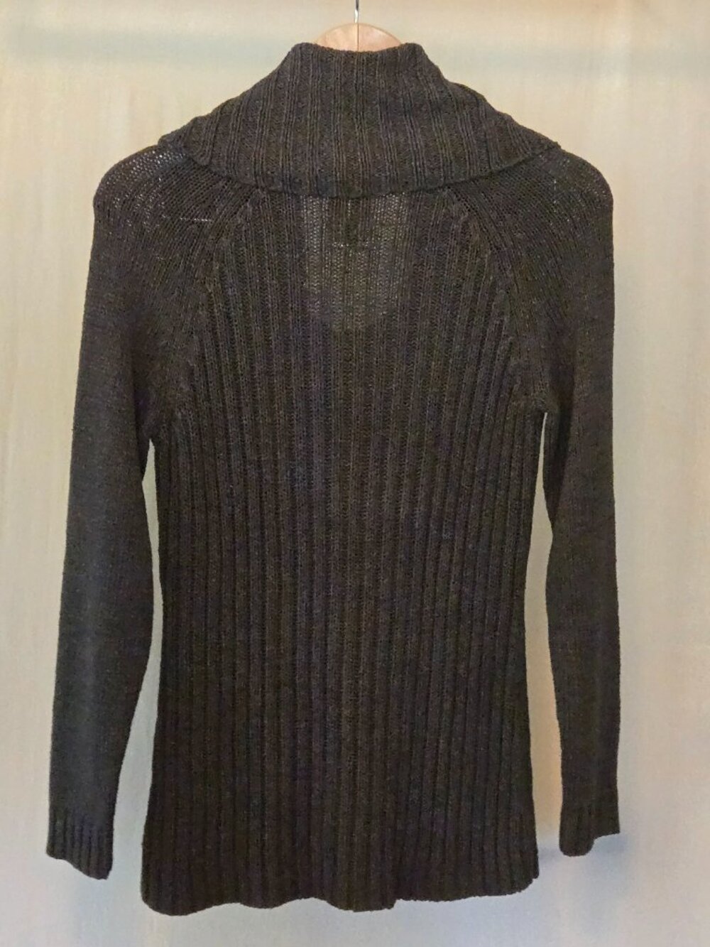LOFT Cowl Collar Cable Knit Sweater Medium Olive Gray - Picture 2 of 13